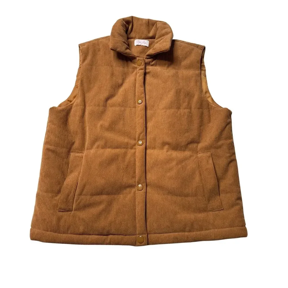 Pink Lily Rust Brown Corduroy Puffer Vest Fall Layering Size Small